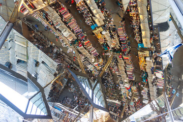 Roof reflects the market hall in Les Glories in Barcelona, Catalonia, Spain, Europe