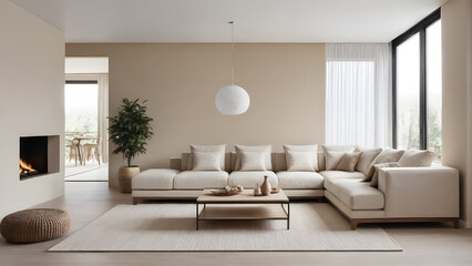 Fototapeta premium modern living room interior with sofa inspired by beige and white color AI generated