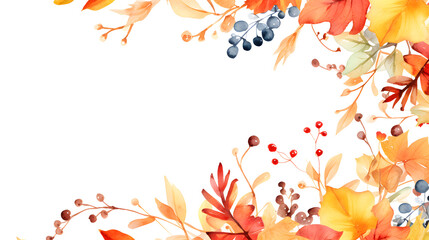 Digital vintage watercolor autumn leaves and berries abstract graphic poster web page PPT background