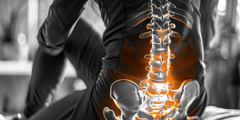 Coccyx Fracture: The Tailbone Pain and Discomfort - Imagine a person sitting uncomfortably, with a highlighted coccyx area, indicating pain and tenderness in the tailbone