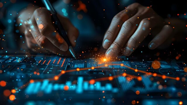 Businessman analyzing CRM data graph for growth and customer relationships. Concept Business Strategies, Customer Relationships, Data Analytics, Growth Analysis, CRM Tools