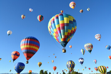 Fototapeta premium A colorful hot air balloon festival is taking place in the sky.