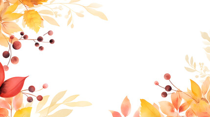 Digital vintage watercolor autumn leaves and berries abstract graphic poster web page PPT background