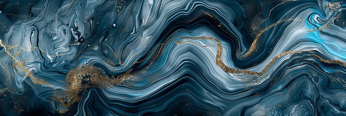 Obraz premium Swirling Blue and Gold Marble Ink Abstract Elegance