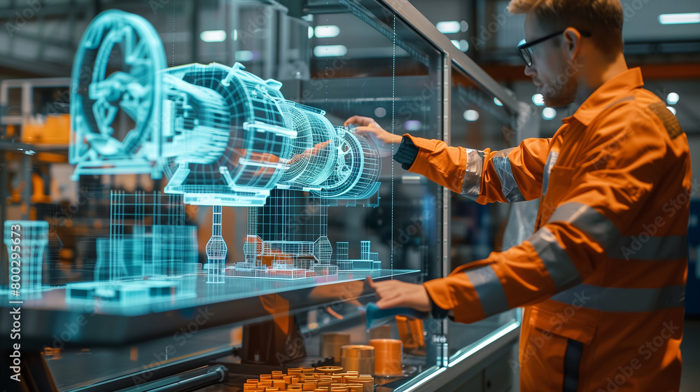 Poster digital twin technology being used in manufacturing to create a virtual replica of a machine