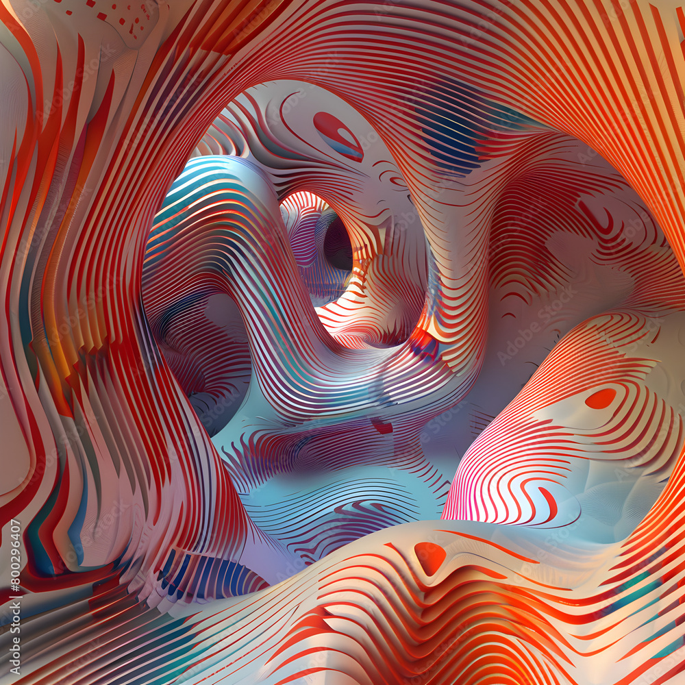 Poster a colorful, abstract image of a spiral with red and white stripes. the image has a sense of movement