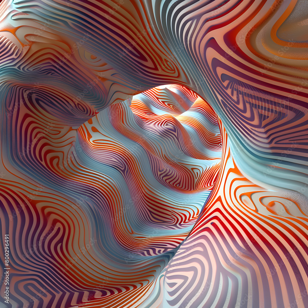 Poster a colorful, abstract image of a spiral with red and white stripes. the image has a sense of movement