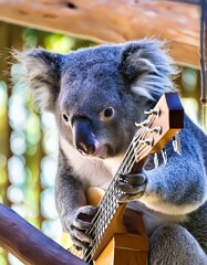 koala jouant de la basse dans un arbre en ia
