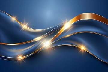 Golden abstract layers on blue background  creative banner with ample copy space