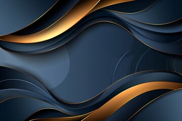 Golden abstract layers on blue background  creative banner design with ample copy space