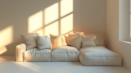 Corner Sofa Coziness: A 3D illustration showcasing a corner sofa