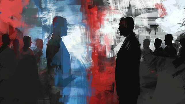 Illustration capturing the intense atmosphere of a tense electoral redistricting trial