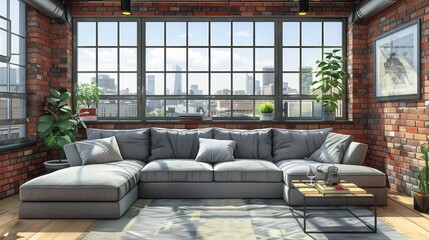 Corner Sofa Urban Loft: An illustration of a corner sofa in an urban loft setting