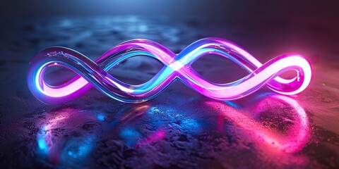 3d render, infinity symbol, neon light, loop, ultraviolet spectrum, quantum energy, pink blue...