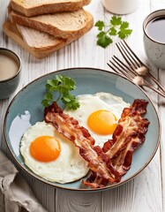 fried eggs with bacon