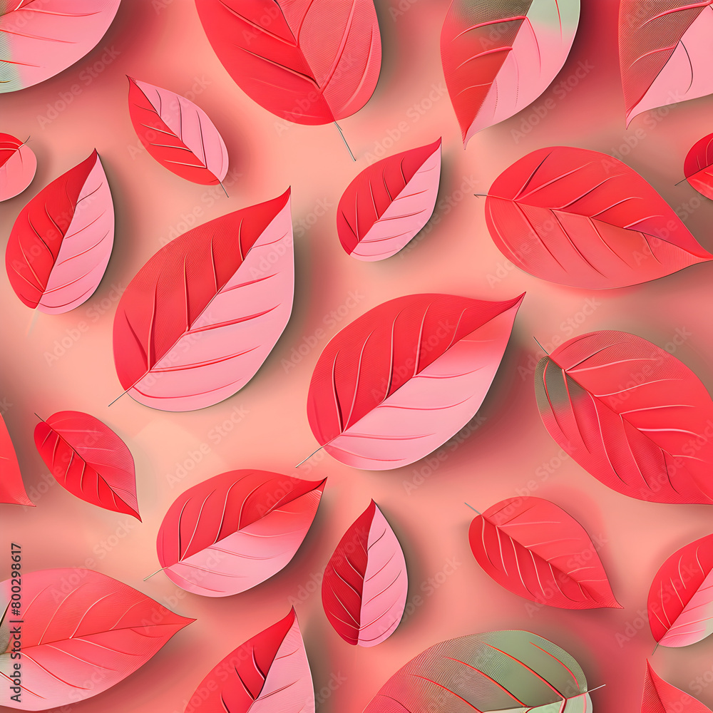 Aufkleber a close up of many red leaves with green tips. the leaves are arranged in a pattern and the backgrou