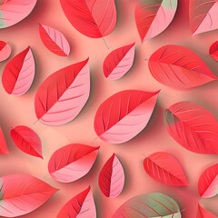 Obraz premium A close up of many red leaves with green tips. The leaves are arranged in a pattern and the background is pink. Concept of warmth and natural beauty. Generative Ai