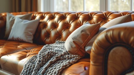 Obraz premium Leather Sofa Comfort: A 3D vector illustration showcasing the comfort and elegance of a leather sofa