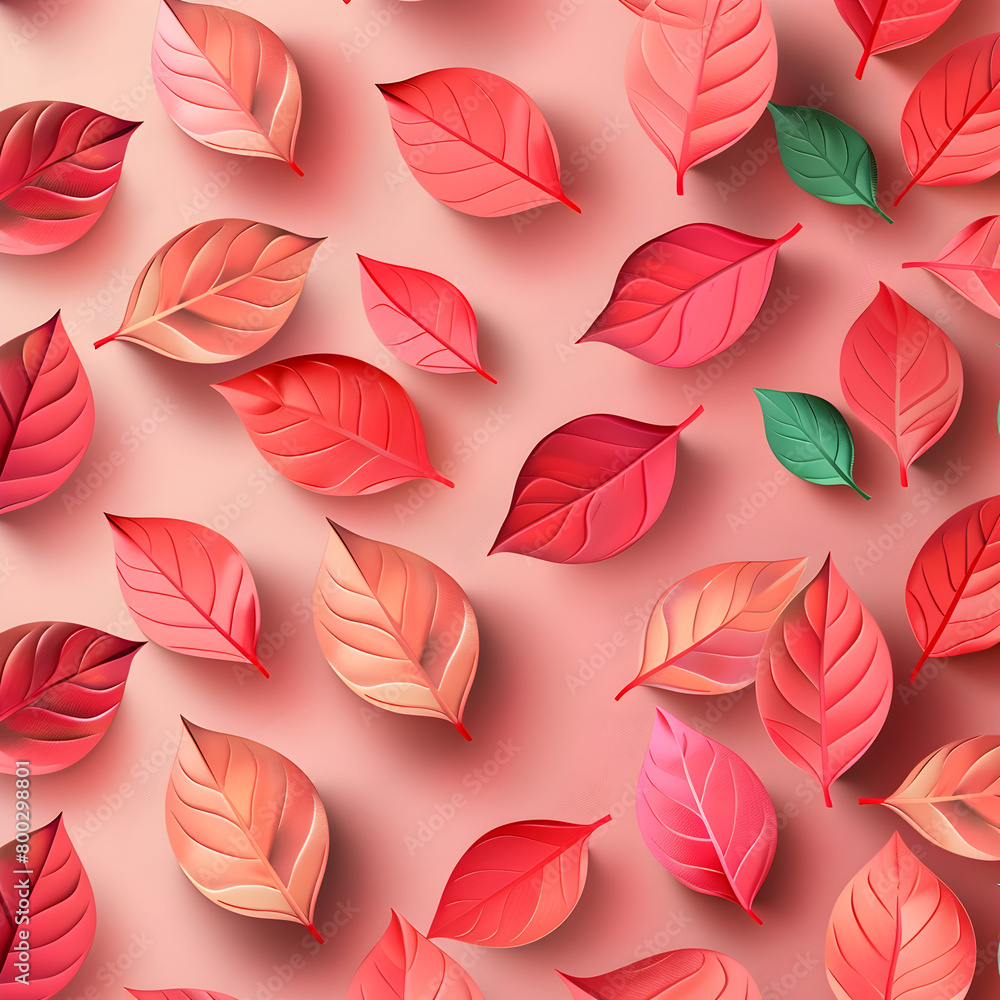Poster a close up of many red leaves with green tips. the leaves are arranged in a pattern and the backgrou