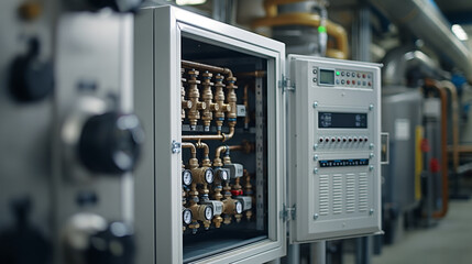 Hydraulic cabinets with fluid supply equipment, automatic valves and metering sensors