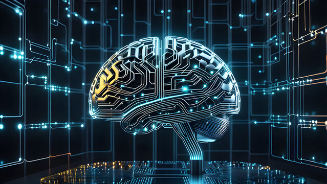Machine learning concept wallpaper, Artificial intelligence brain, head with binary code background, AI generated