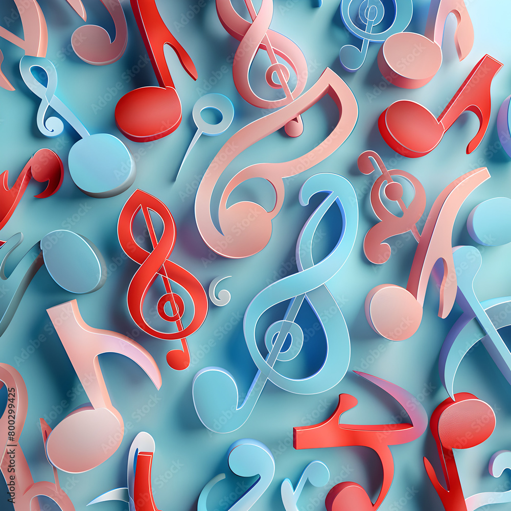 Poster a colorful image of musical notes in various shapes and sizes. concept of creativity and playfulness