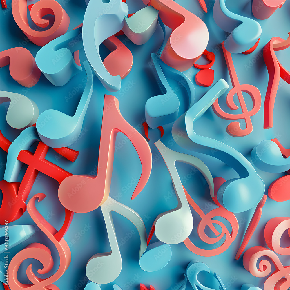 Poster a colorful image of musical notes in various shapes and sizes. concept of creativity and playfulness