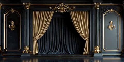 black with golden curtain stage with frames,