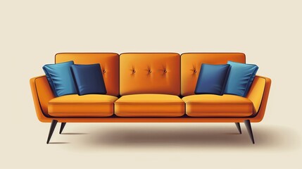 Modern Sofa Interior Decor: A vector illustration featuring a modern sofa as the centerpiece of interior decor