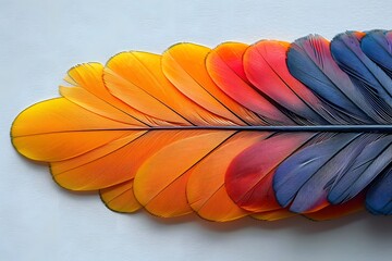 Vibrant Multicolored Macaw Parrot Feather Display on White Background - obrazy, fototapety, plakaty