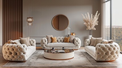 Modern Sofa Living Room Elegance: A 3D vector illustration showcasing the elegance and sophistication