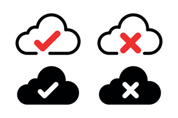 Cloud Check And Cross Outline And Glyph