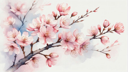 Delicate watercolor cherry blossom artwork in a soft and ethereal hand-drawn style.