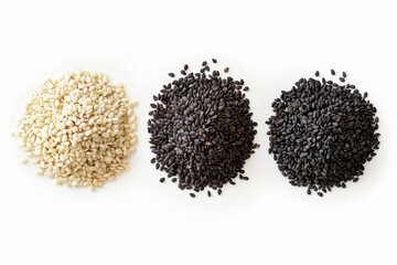 White black sesame seeds isolated on white background three angles