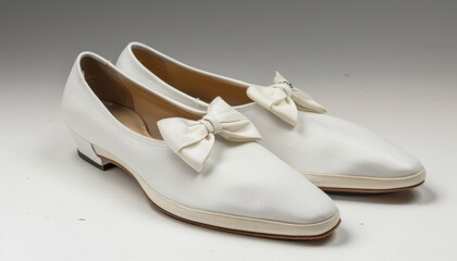 White flat shoes with bow for ladies