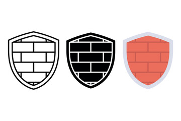 Shield With Brick Wall Outline Glyph Flat