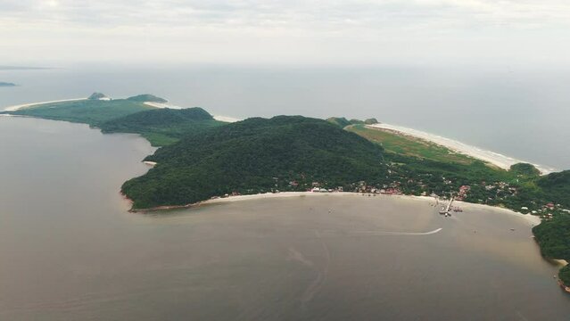 Aerial view of Ilha do Mel, a famous destination on the coast of Paran&aacute;, Brazil, renowned for its natural beauty and pristine beaches.