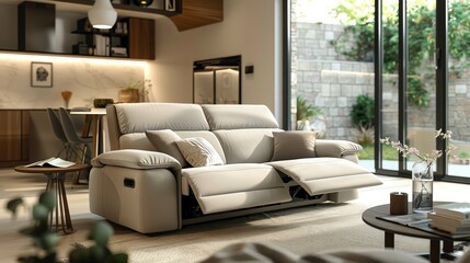 Reclining Sofa Living Room: A 3D illustration of a living room featuring a reclining sofa as the focal point