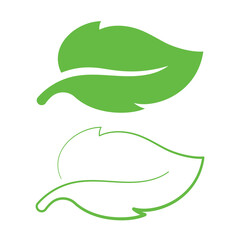 Two Green Leaves Outline and Flat