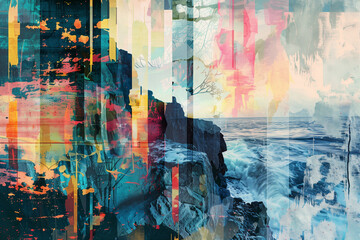 Oceanic Glitch: A Daring Digital Collage Illustration