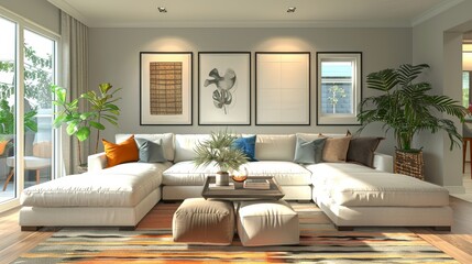 Sectional Sofa Family Room: A 3D illustration of a sectional sofa in a family room setting