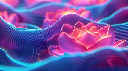 Obraz premium Neon Petal Waves: Wildflower petals glow in vibrant neon hues, rippling in mesmerizing wavy forms.