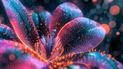 Neon Radiance: Close-ups showcase wildflower petals with luminous neon veins and dots, their brilliance captivating.