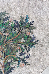 Tree with fruits. Close up fragment of Ancient Byzantine mosaic. Vertical. Istanbul, Turkey (Turkiye)