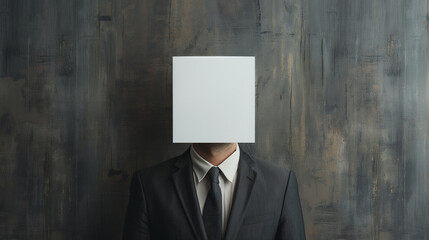 The faceless businessman with a white square paper box on his head and in a suit-Enhanced-SR