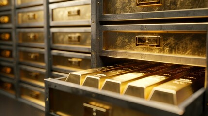 Gold bars inside the deposit box of a private bank generative ai