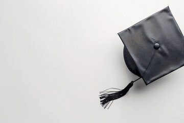 Top view of graduation cap on white background with copy space