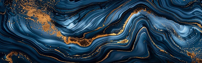 Swirling Blue and Gold Marble Ink Abstract Elegance