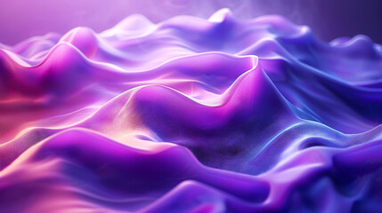 Fototapeta premium Abstract background with neon purple and blue waves, wavy texture of fabric in the foreground