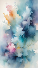 Ethereal watercolor backdrop, Abstract washes of color in a dreamy composition.